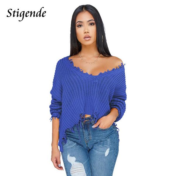 

women's sweaters stigende fashion women casual v neck knitted sweater pullovers solid crop ladies long sleeve knit, White;black