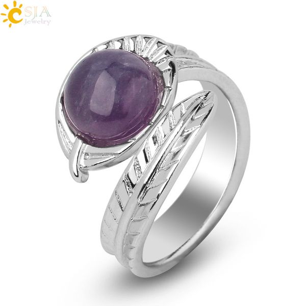 

handmade women's stone amethyst ring personality adjustable ring trinkets, Silver