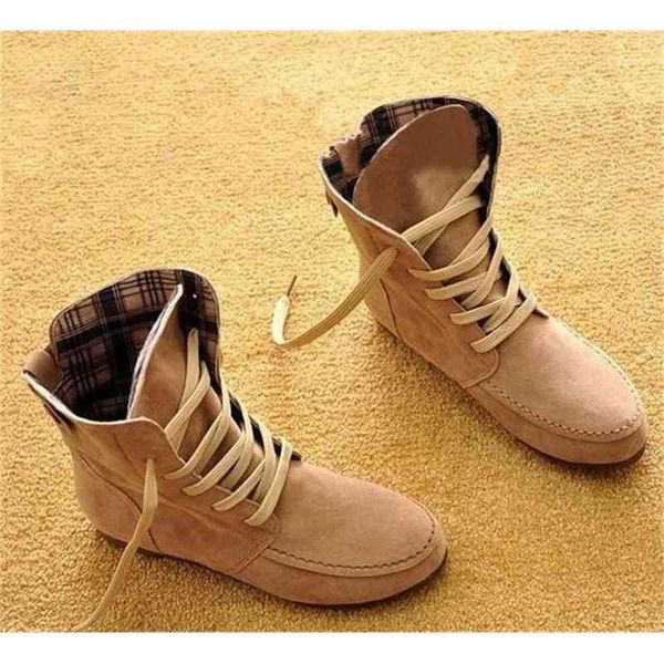 

martin for women nubuck leather pure color bottine femme lace up autumn spring ankle boots woman round toe flat shoes, Black