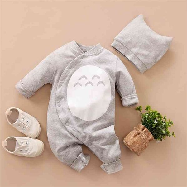 

spring and autumn baby cartoon print long-sleeve jumpsuit a hat for girl one pieces jumpsuits 210528, Blue