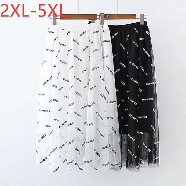 

plus size pants 2021 ladies summer long skirt for women large loose casual black white print gauze pleated skirts 2xl 3xl 4xl 5xl