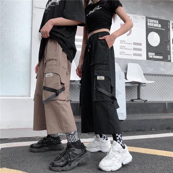 

women's pants & capris korean style pockets cargo high waist solid drawstring loose safari clothing bf harajuku ulzzang, Black;white