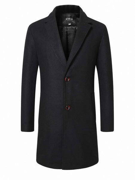 

men lapel neck button front overcoat y9mu#, Black;brown