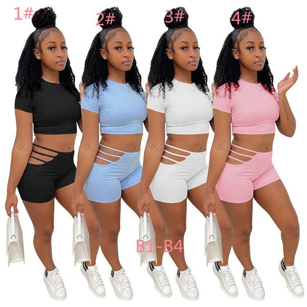 

summer women two pieces pants tracksuits solid color shorts set outfits cross cut jogger suits ladies casual clothing, White