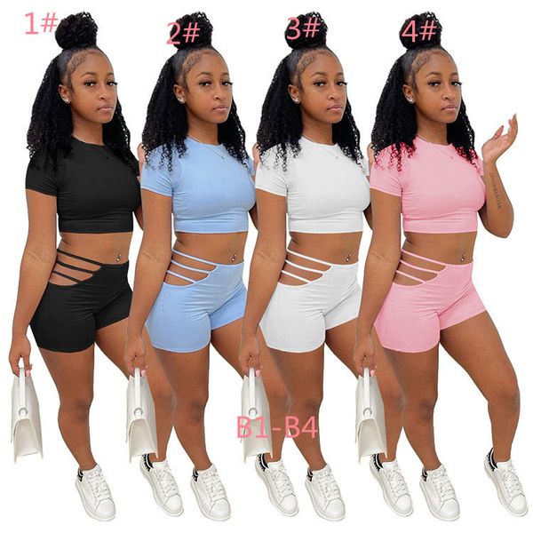 Sommer Frauen Zwei Stücke Hosen Trainingsanzüge Einfarbig Shorts Set Outfits Sexy Cross Cut Tops Jogger Anzüge Damen Casual Kleidung