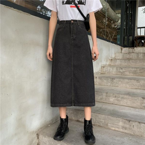 

skirts korean spring 2021 woman black skirt womens long summer women plus size clothing female denim mujer faldas tn2833