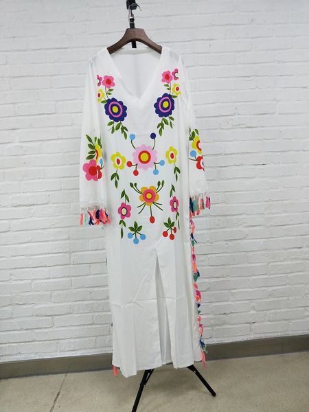 

a line summer plus size floral print boho beach long bohemian style sundresses flare sleeve split fringe white women dresses, Black;gray