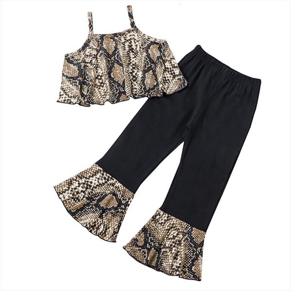 

1 4y summer fashion kids girls clothes sets snakeskin print sleeveless vest flare pants, White