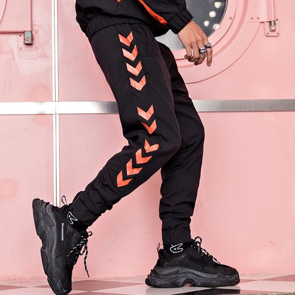 

pants fashionable the spring and autumn 9-point leggings men's trendy printed slim little foot sports casual, Black