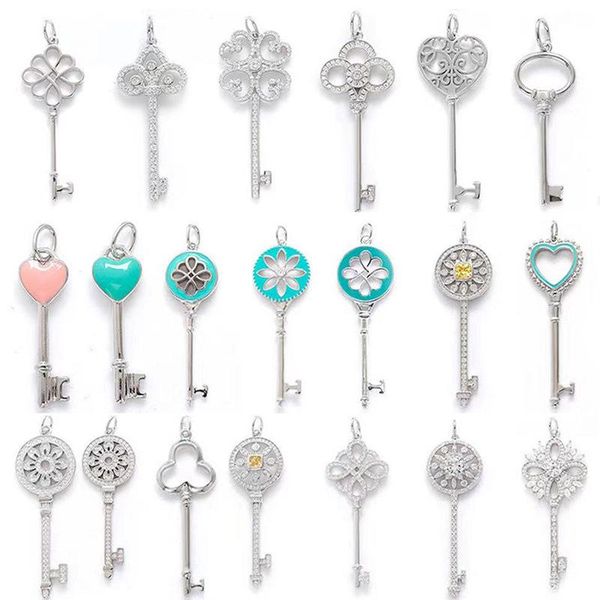 

100% sterling silver 1:1 diamond dripping oil key sweater hollow necklace pendant heart-shaped petal enamel epoxy boutique jewelry gift