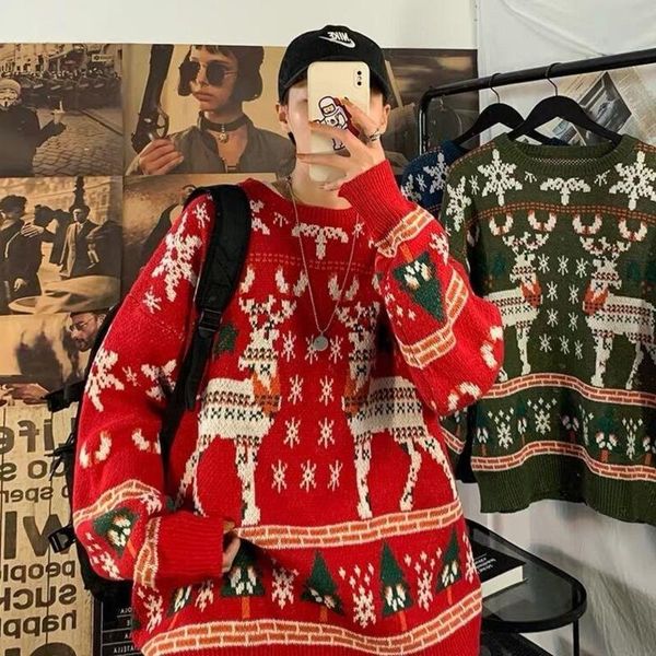 

men's sweaters zazomde winter christmas couple sweater casual cartoon pullovers loose o-neck harajuku oversized men, White;black