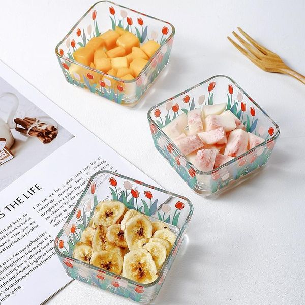 

daisy flower glass square bowl korean ins style snack tulip salad bowls