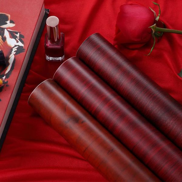 

wood grain sticker waterproof furniture cabinet deskrenovation wooden door red self adhesive wallpaper pvc wallpapers
