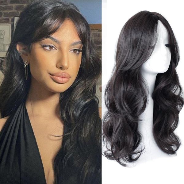 

synthetic wigs houyan black long wavy curly hair wig women bangs pink female cosplay party heat-resistant