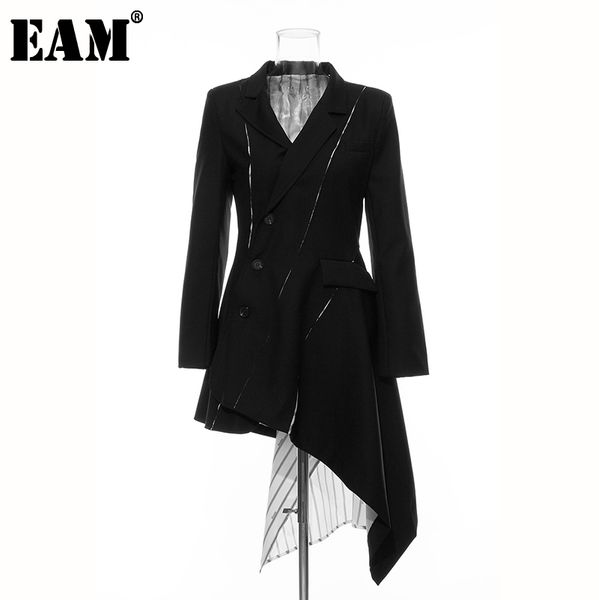 

[eam] women black white striped spliced irregular dress round neck full sleeve loose fit fashion spring autumn 1a320 21512, Black;gray