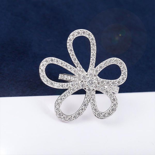 

cluster rings pure 925 sterling silver jewelry ladies flower lovely men and women engagement wedding ring, Golden;silver