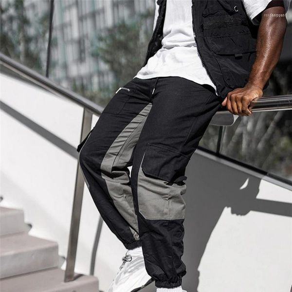 

men's pants puimentiua 2021 hip hop cargo men fashion harajuku harem pant streetwear casual joggers multi-pocket tie feet pant1, Black