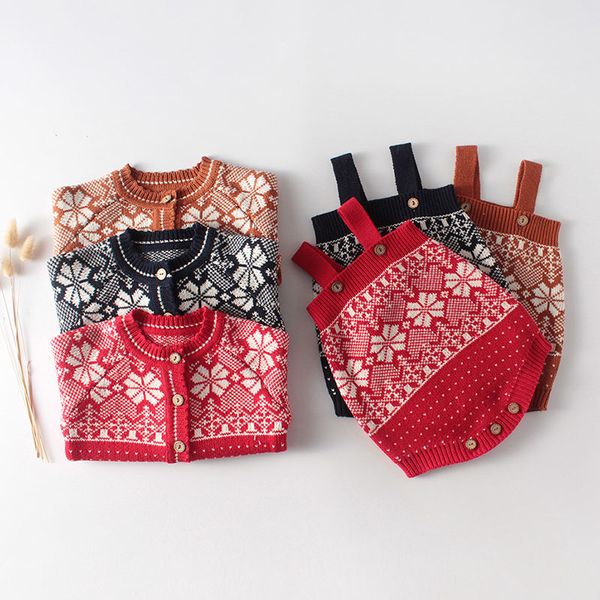 Completi per bambina Completi per bambina Born Sweet Snowflake Cappotto in maglia + Pagliaccetti Completo Primavera Autunno Abbigliamento per bambine 210429