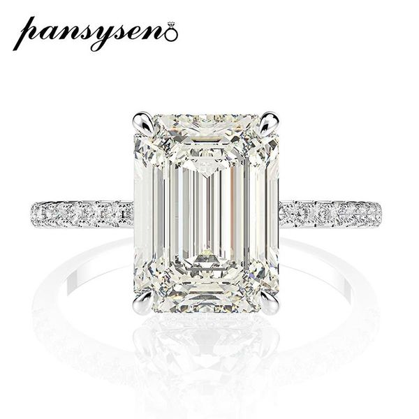 

PANSYSEN Real 925 Sterling Silver Emerald Cut Created Moissanite Diamond Wedding Rings for Women Luxury Proposal Engagement Ring 201116, Slivery;golden
