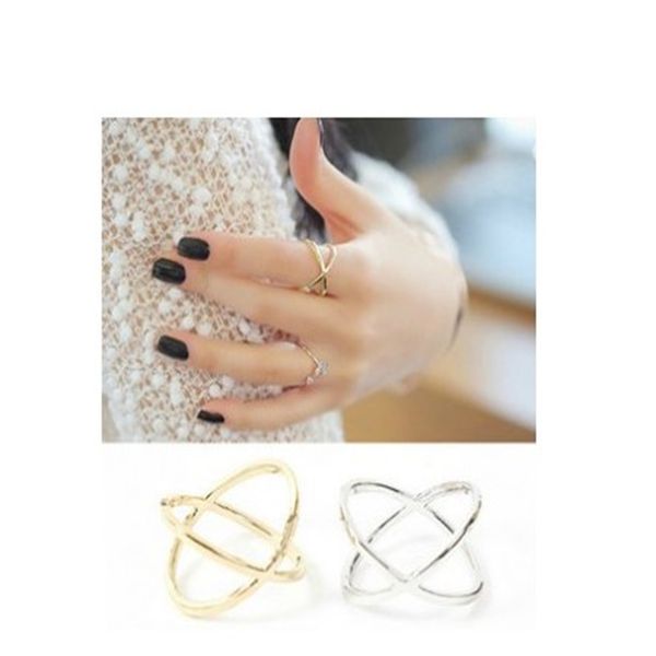 

x-cross three-dimensional hollow out ring joint index finger, Silver