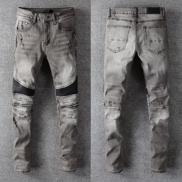 

men's jeans 2021 fashion brand high street woman men slim high-profile elastic waist stretch skinny #640, Blue