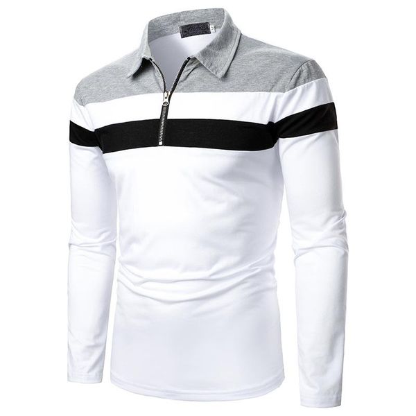 

men's polos men long short sleeve shirt zipper clothing autumn streetwear casual fashion, White;black