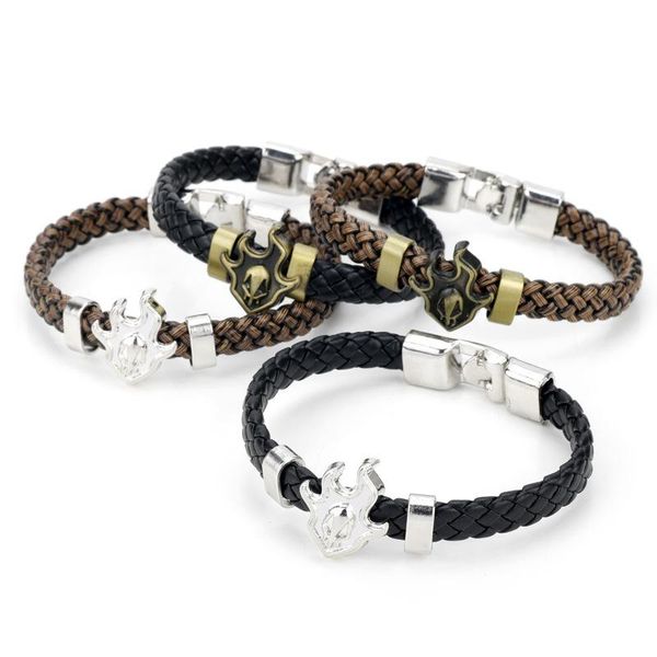 

link, chain fashion movie anime one piece skull naruto bracelet cosplay leather woven style bangle cute for fans magnetic accessories gifts, Black