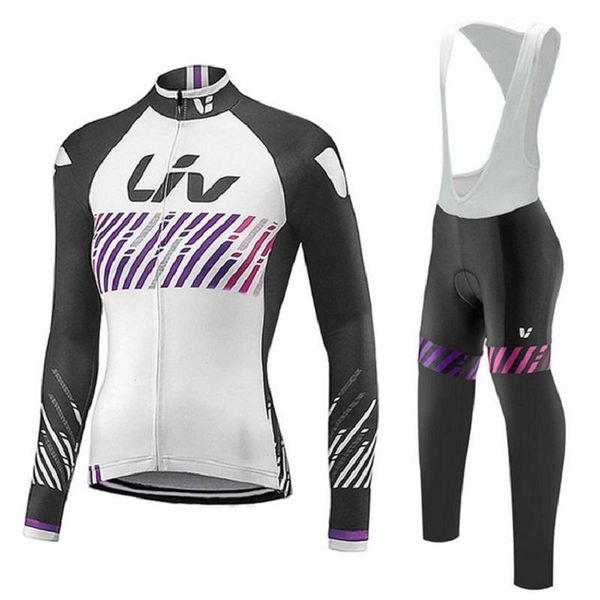 

racing sets liv women long sleeve cycling jersey bib pants set suit pro team bicycle clothing autumn bike clothes, Black;blue