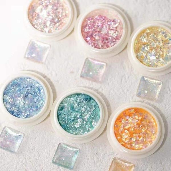 

nail glitter 1box art chunky sequins iridescent mermaid mix velvet flakes ultra-thin tips colorful mixed paillette, Silver;gold