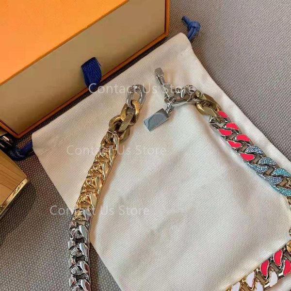 

chains 2021 luxury multicolor splicing necklace high-end brand accessories car men's birthday gift charm gothic, Silver