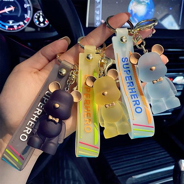 

fashion transparent bow tie bear keychain cute acrylic animal key ring car bag pendant chain for women couple gifts keychains, Silver