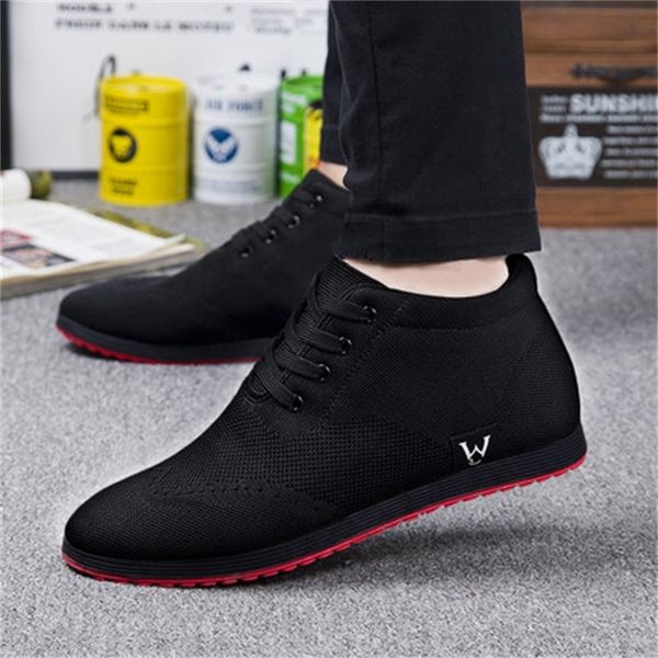 

dress shoes men sneakers breathable high-casual lace-up canvas autumn winter fashion flat zapatillas hombre qsaz, Black