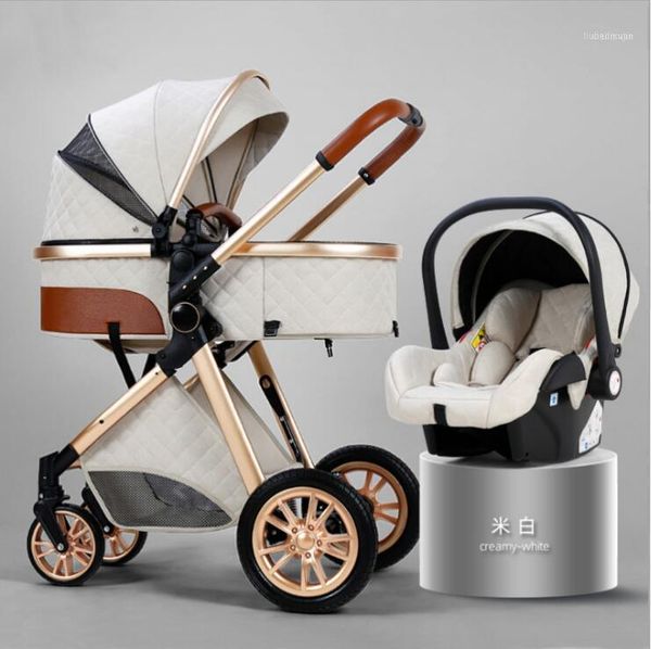 

multi-functional 3 in 1 baby stroller with car seat high landscape can sit reclining light folding two-way design pram strollers#1