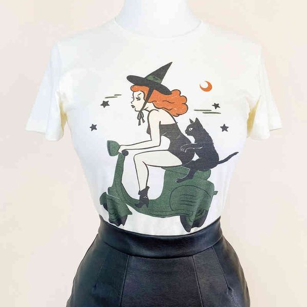 

women's t-shirt y a-go-go t-shirt in orange wicca vintage halloween inspired by mischief made aesthetic t-shirts le79, White