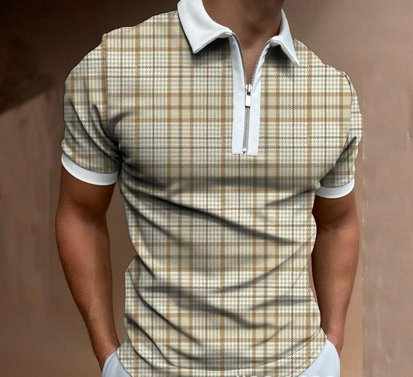 

men's polos 2021 spring and summer shirt zipper checkered t-shirt, White;black