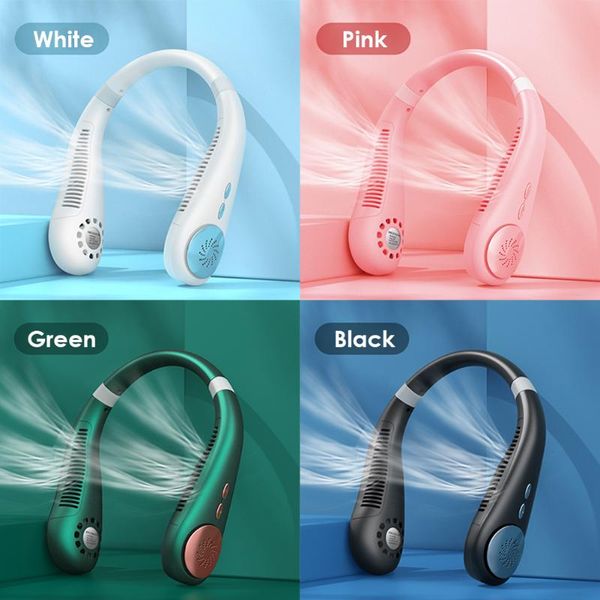 

electric fans portable bladeless fan neck hanging usb rechargeable night light cooling summer mute radiator air cooler