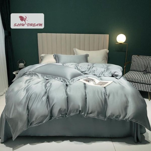 

bedding sets slowdream women gray premium 100% silk set healthy silky duvet cover pillwocase  king flat sheet for deep sleep