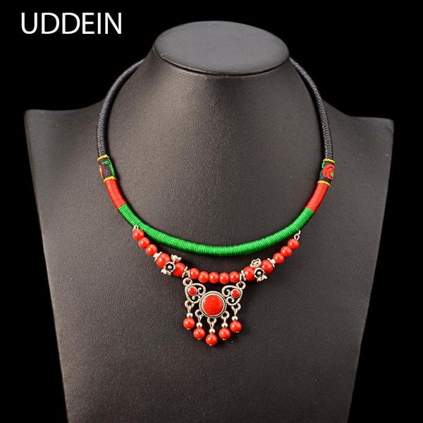 

chokers uddein statement necklace & pendant ethnic bib beads jewelry vintage torques bohemian drop maxi collares, Golden;silver