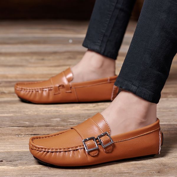 

man all-match leather loafer moccasins hombre spring new fashion slip-on casual shoes masculino hand-sewn social leisure shoe, Black