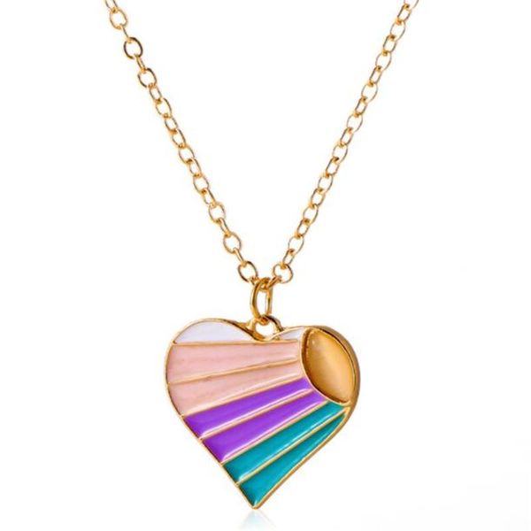 

pendant necklaces creative simple dripping oil colorful color heart-shaped necklace elegant party clavicle for women jewelry accessories, Silver
