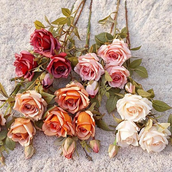 

decorative flowers & wreaths european vintage artificial silk rose small bud bouquet wedding home retro fake flower party diy decoration