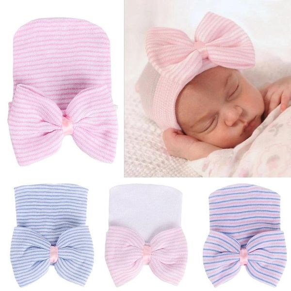 

caps & hats baby hat born 0-3m toddler warm striped soft girls bow beanies for send earring as gift, Yellow