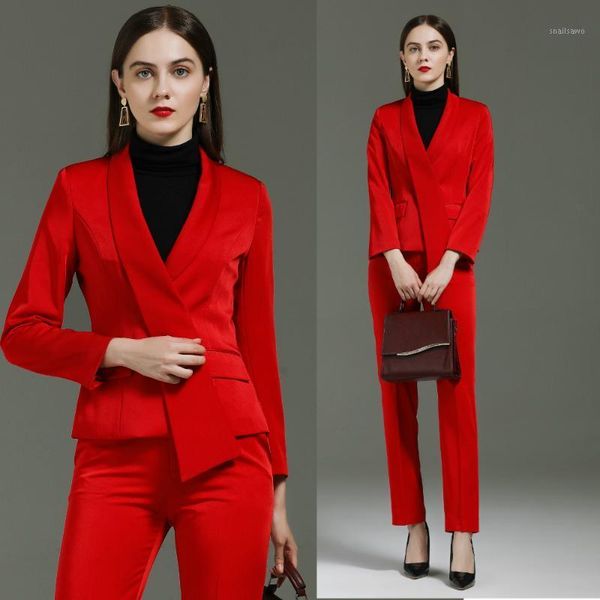

red 2-piece suit coat and pants women's professional clothing office jacket set business womans two piece, White