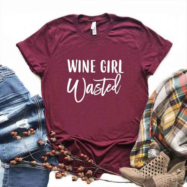 

wine girl wasted print cotton womens casual funny yong tee a 1397, White