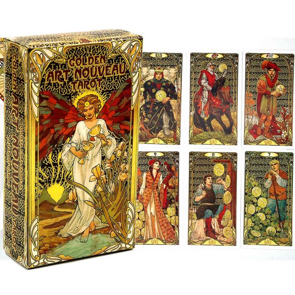 

golden art nouveau tarot deck 78 cards with guidebook occult divination book sets for beginners classic style