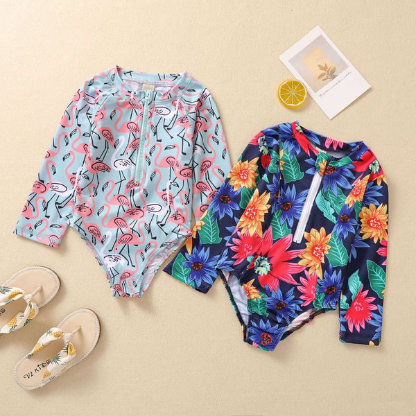 

children's suit children's one piece long sleeve sunscreen quick drying girl's lovely korean princess ins swimsuit, Black