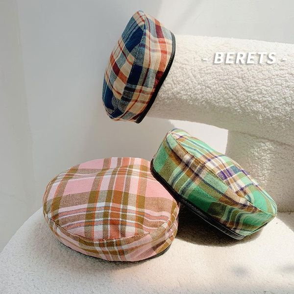 

berets autumn hat plaid color french artist beret women painter vintage girls female warm walking cap beanies, Blue;gray
