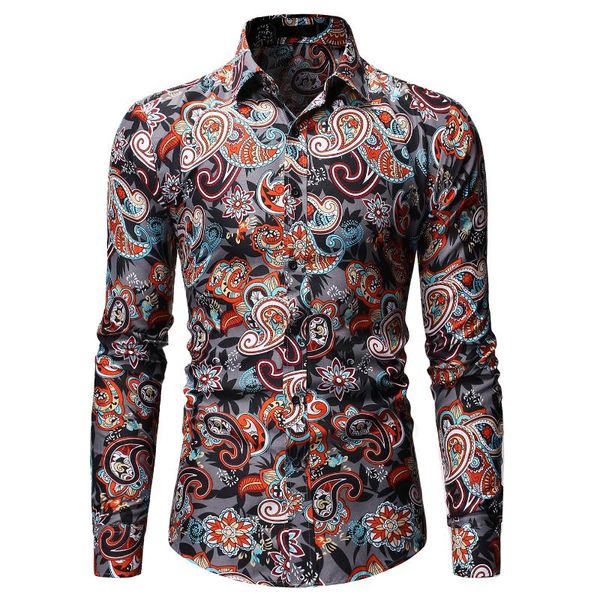 

men's casual shirts fashion autumn and winter products long-sleeved floral shirt pocket decoration slim design, White;black