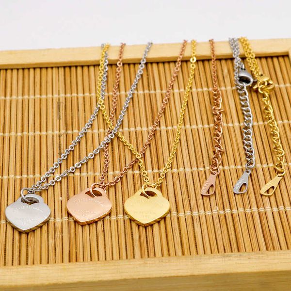 

designer jewelry new style stainless steel fashion t necklace jewelry heart-shaped pendant love necklaces for women's party wedding gif, Silver