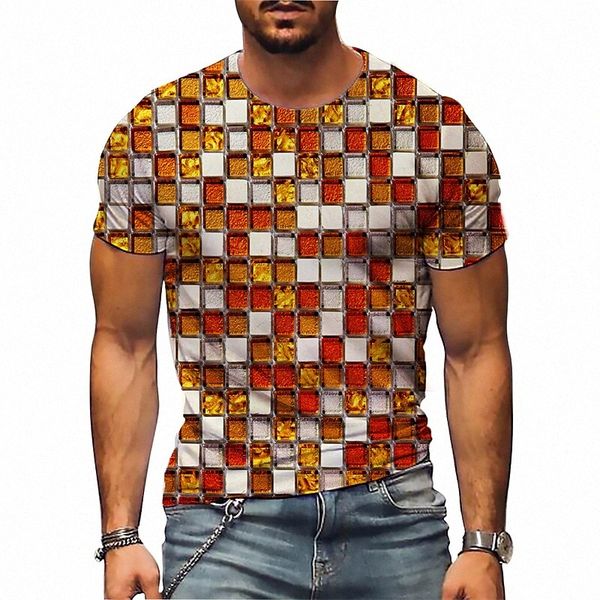 

men's t shirt 3d print graphic lattice crew neck daily sports print short sleeve casual classic designer big and tall red v4ik#, White;black